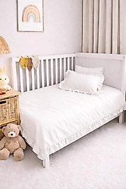 %100 Pamuk Farbalalı / Fırfırlı Nevresim Takımı Beyaz