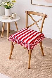 Kırmızı Pembe Çizgili Fırfırlı Marin Sandalye Minderi