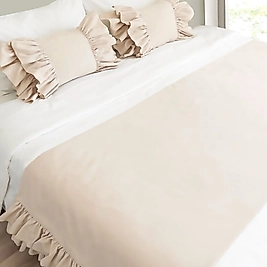 Tek Kişilik Yatak Runner Seti Krem Fırfırlı