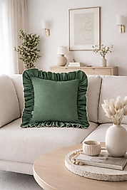 Fırfırlı Country Kırlent Kılıfı Yeşil