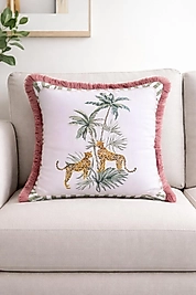 Leopar Desenli Püsküllü Kırlent