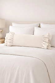 Fırfırlı Krem Vintage Bohem Uzun 40x100 Kırlent Yastık (İÇİ DOLGULU)