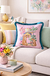 Leopar Desenli Püsküllü Kırlent