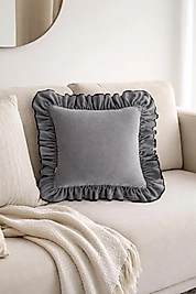 Fırfırlı Country Kırlent Kılıfı Gri