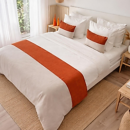 Çift Kişilik Yatak Runner Seti Biyeli Krem/Tarçın