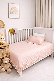 %100 Pamuk Farbalalı / Fırfırlı Nevresim Takımı Somon