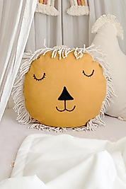 Aslan Şeklinde Bohem Bebek Çocuk Odası Dekoratif Yastık Püsküllü Sarı