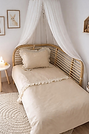 %100 Pamuk Fistolu / Fırfırlı Nevresim Takımı Bej