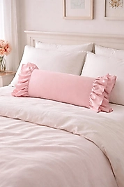 Fırfırlı Pembe Uzun 40x100 Kırlent Yastık (İÇİ DOLGULU)