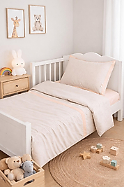 %100 Pamuk Somon/Pudra Biyeli Nevresim Takımı