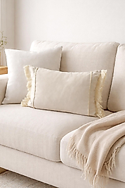 Püsküllü Bohem Krem Kırlent Kılıfı