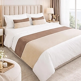 Çift Kişilik Yatak Runner Seti Biyeli Krem/Toprak