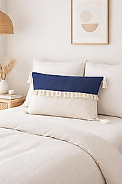 Püsküllü Kırlent Kılıfı Krem Lacivert