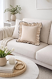 Fırfırlı Country Kırlent Kılıfı Krem