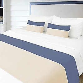 Tek Kişilik Yatak Runner Seti Biyeli Krem/İndigo