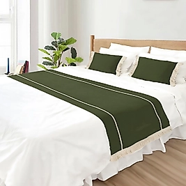 Çift Kişilik Yatak Runner Seti Yeşil Püsküllü