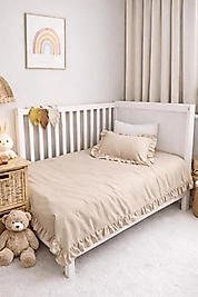 %100 Pamuk Farbalalı / Fırfırlı Nevresim Takımı Bej