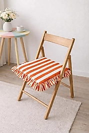 Turuncu Krem Çizgili Fırfırlı Marin Sandalye Minderi