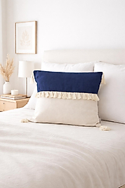 Püsküllü Kırlent Kılıfı Krem Lacivert