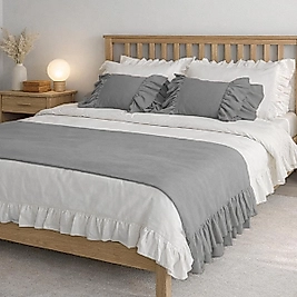 Çift Kişilik Yatak Runner Seti Gri Fırfırlı