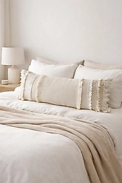 Püsküllü Uzun 40x100 Kırlent Yastık (İÇİ DOLGULU) Krem