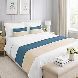 Çift Kişilik Yatak Runner Seti Biyeli Krem/Mint