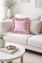 Fırfırlı Country Kırlent Kılıfı Pembe