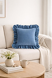 Fırfırlı Country Kırlent Kılıfı İndigo Mavi