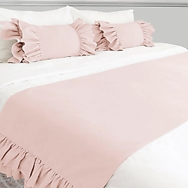 Tek Kişilik Yatak Runner Seti Pembe Fırfırlı