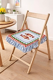 Balık Desenli Fırfırlı Marin Sandalye Minderi